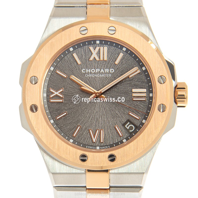 Chopard Alpine Eagle Replica - Automatic - 18kt Rose Gold Case - Gray Dial - Gold Steel Strap